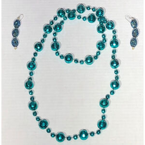 Vintage Beaded Teal Blue Necklace and Earring Set